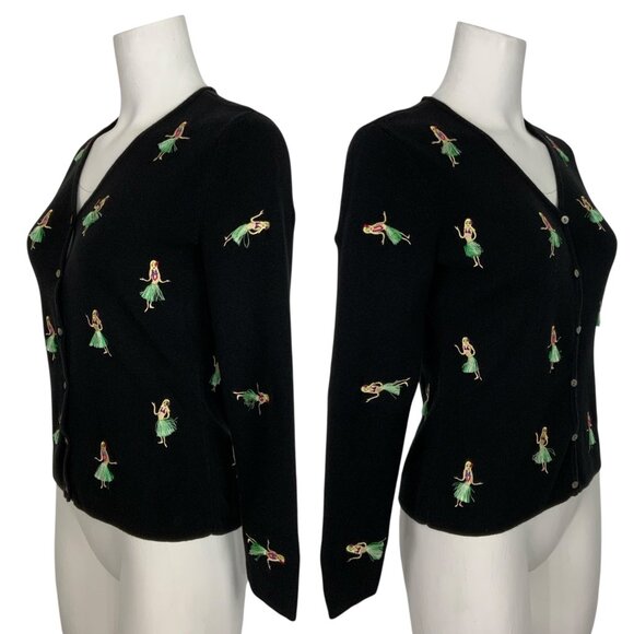 Eagle's Eye Vintage Hula Dancer Cardigan Sweater S Black - Picture 3 of 12